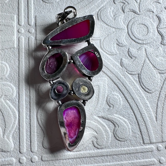 Sold🛍️Gemstones Handmade Pendant Agate Dyed Multicolor Pink fuchsia, Barbie - Picture 10 of 12